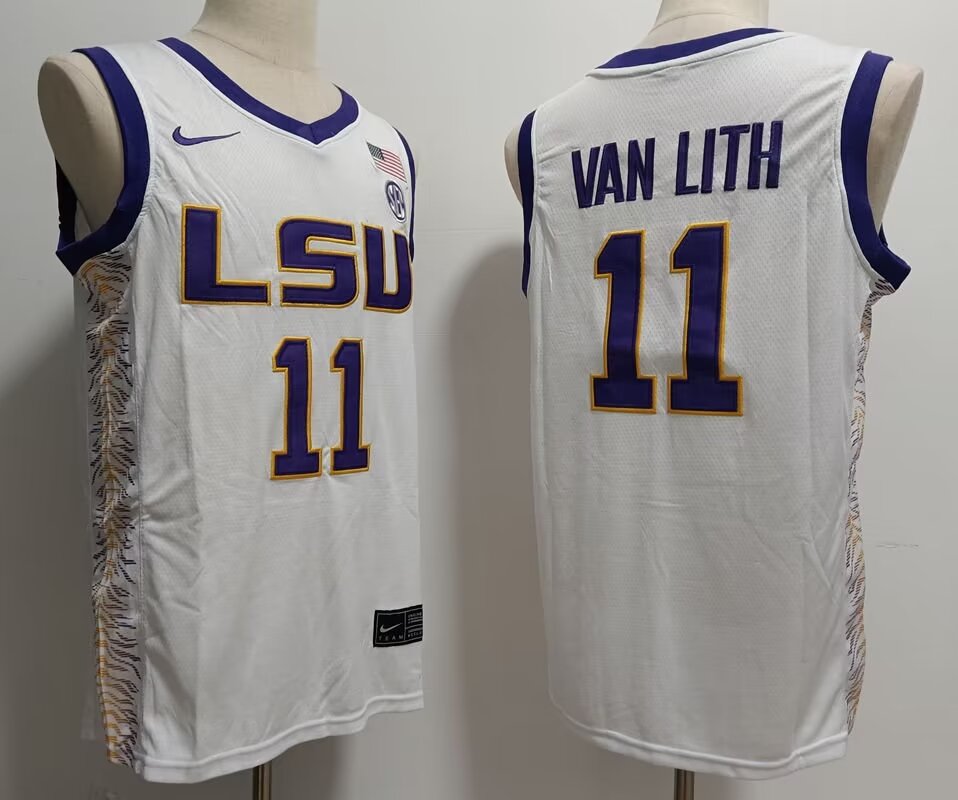2024 NCAA Men LSU Tigers 11 Van Lith white Nike jerseys